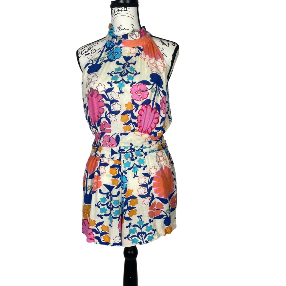 Rachel Rachel Roy Women's Floral Romper Halter Neck Belted 100% Rayon Summer S - Picture 2 of 8